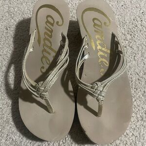 Candie's Metallic Gold Braided Thong Sandals - Women's